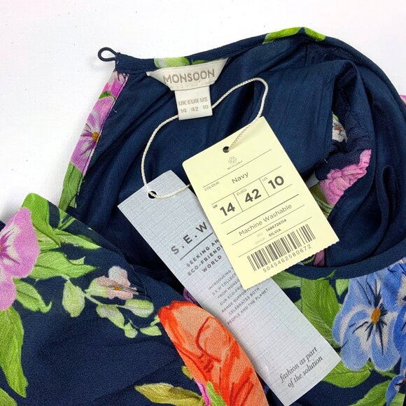 New Monsoon UK Silvia Floral Print Maxi Dress Navy Sz 14 - Picture 12 of 16